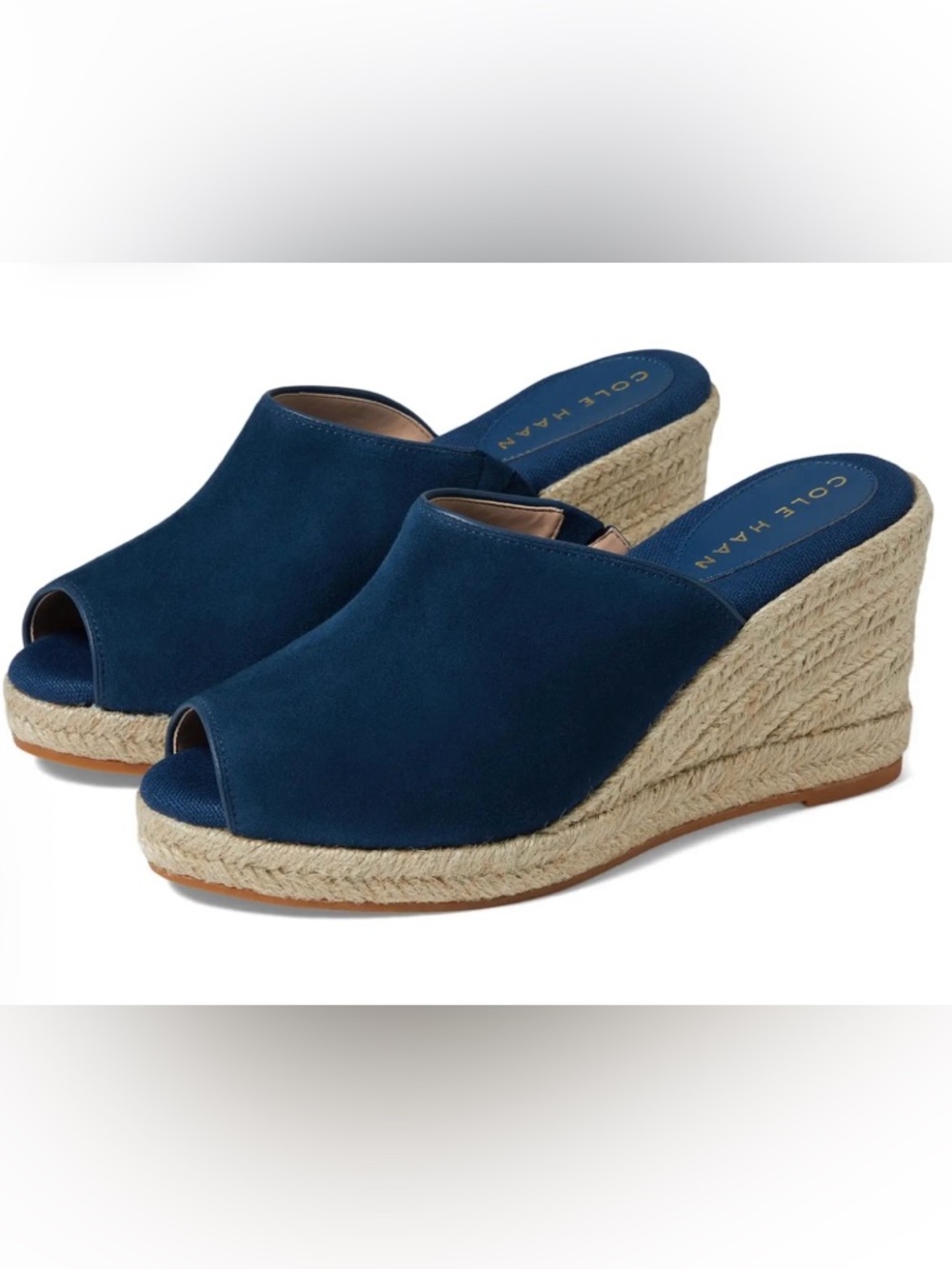 Cole Haan Navy Suede Espadrille Wedge Slide - Open Toe